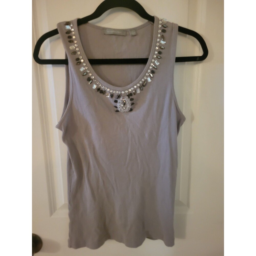 Glam Streetwear Beaded Gray Tank Top Size Large